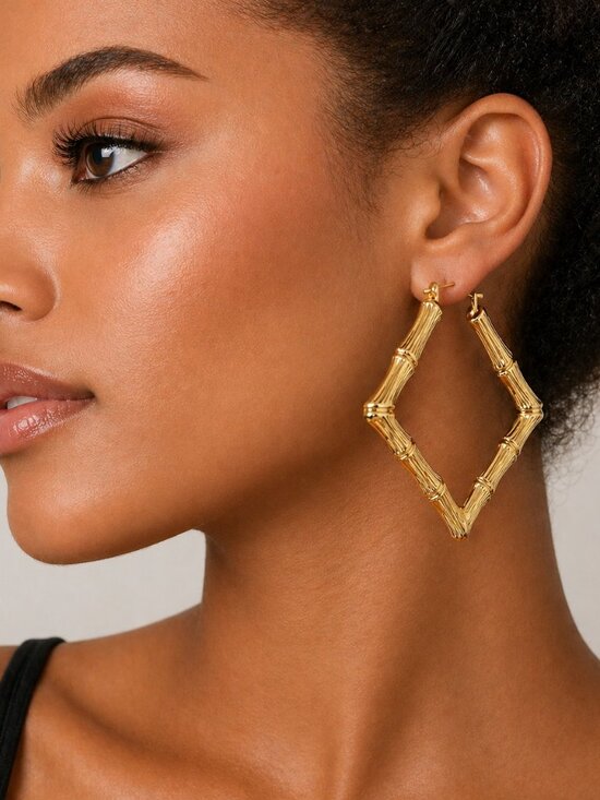 Jewelry - Goldtone Geometric Bamboo Earrings